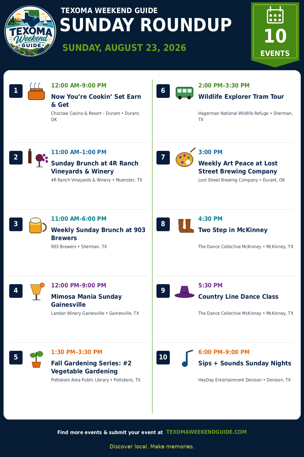 Texoma Weekend Guide Sunday Roundup — August 23, 2026