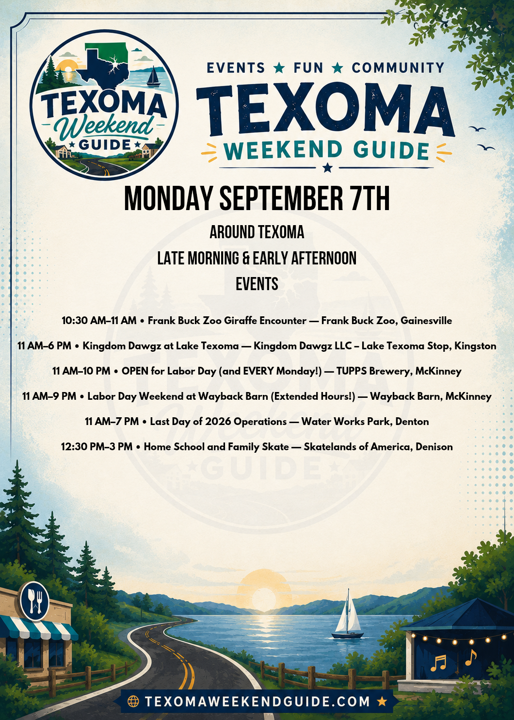 Texoma Labor Day late morning and early afternoon events for September 7, 2026