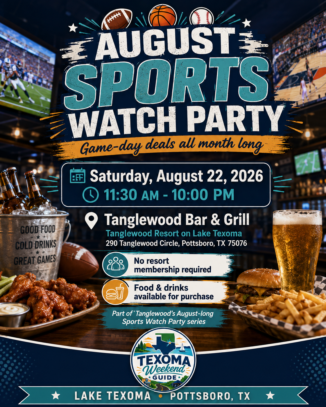 August Sports Watch Party flyer