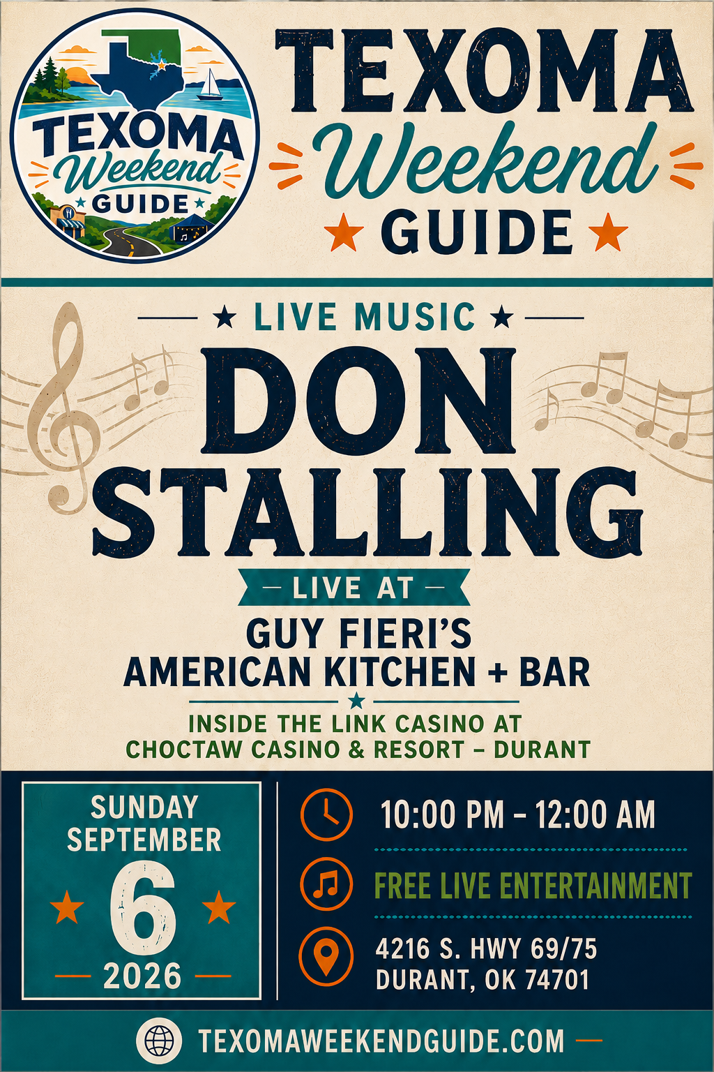 Don Stalling live at Guy Fieri’s American Kitchen + Bar in Durant.