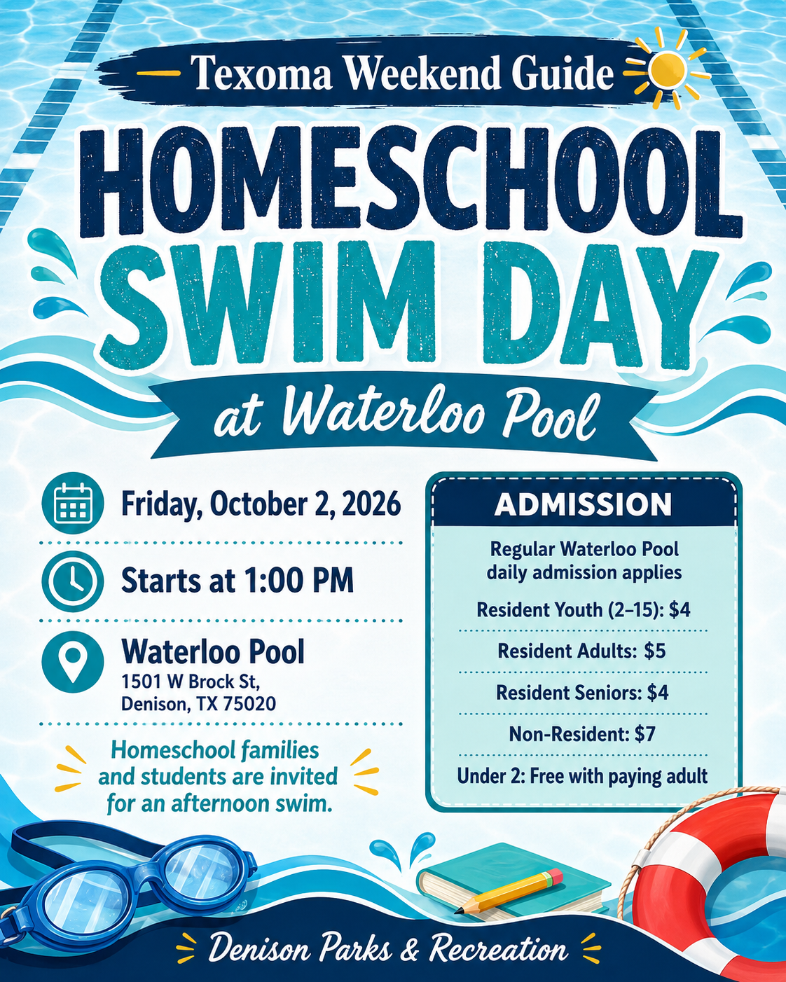 Homeschool Swim Day at Waterloo Pool flyer