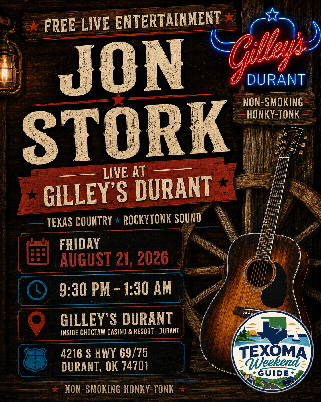 Jon Stork Live at Gilley's Durant flyer