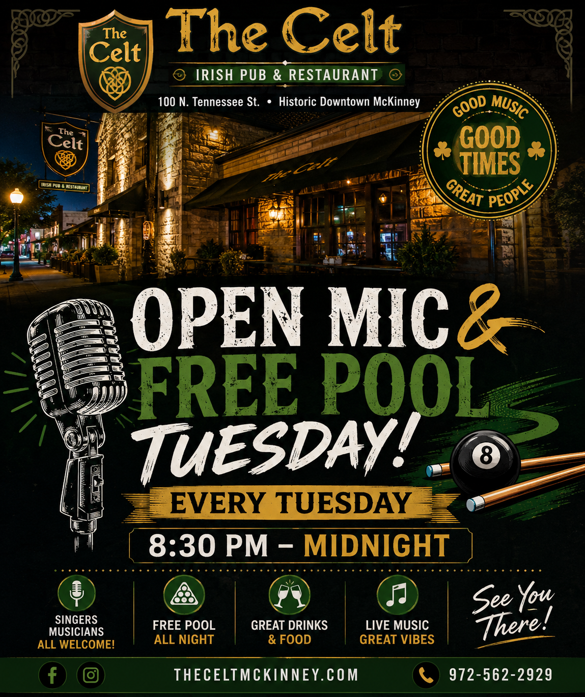 Open Mic & Free Pool Tuesday flyer