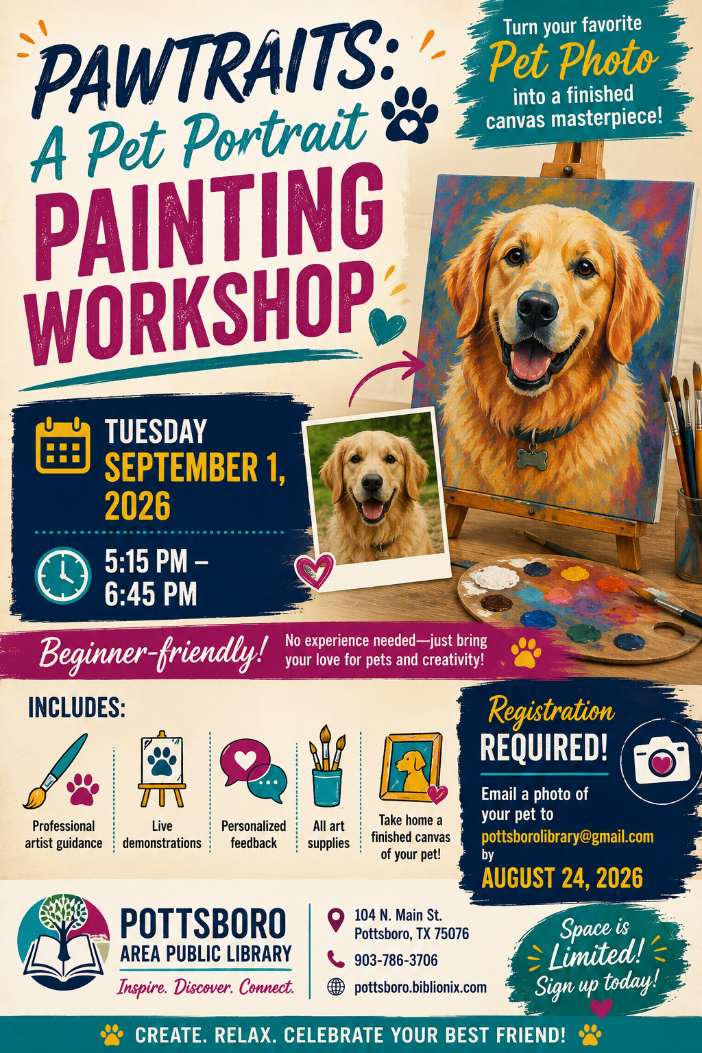 Pawtraits: A Pet Portrait Painting Workshop flyer