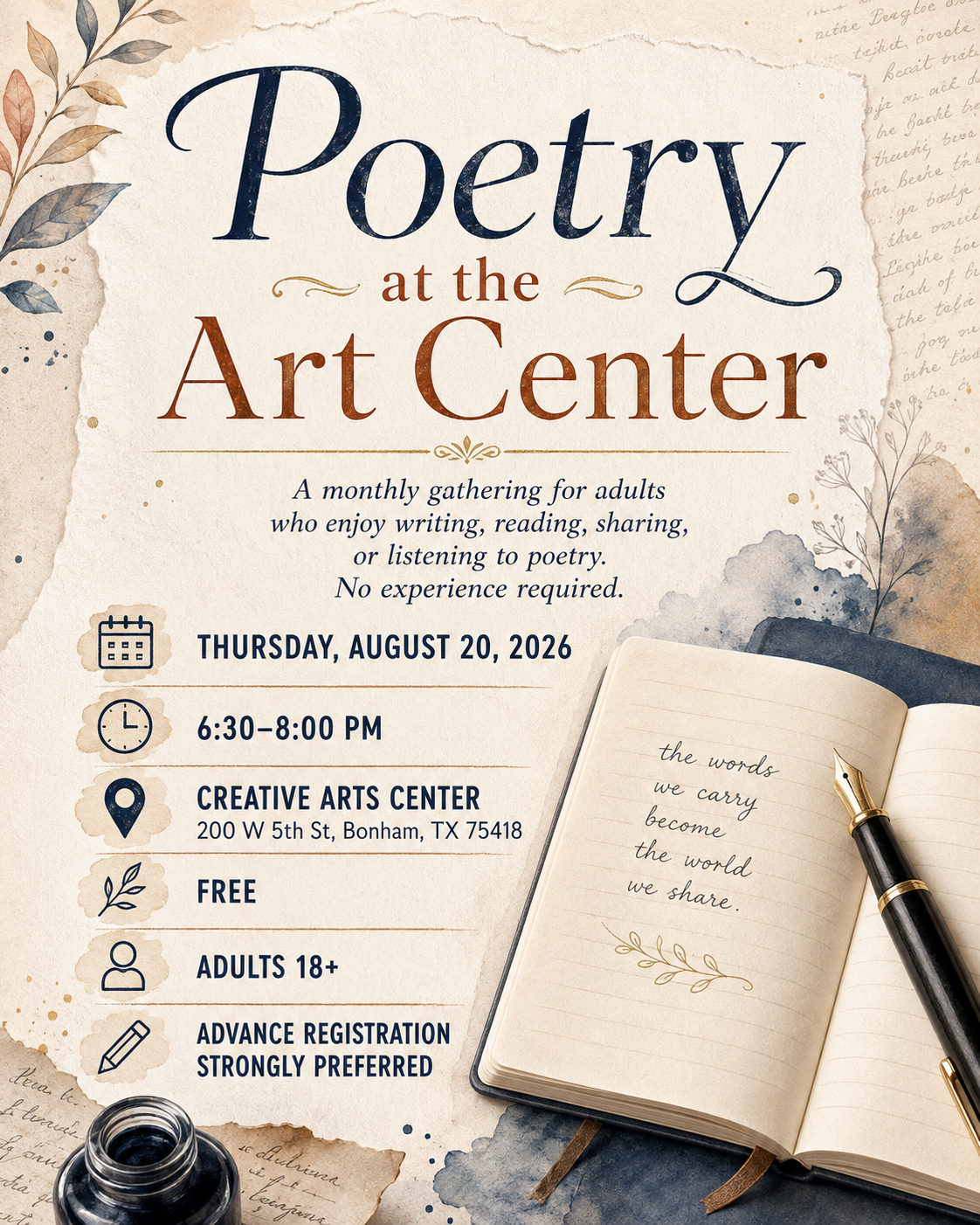 Poetry at the Art Center flyer