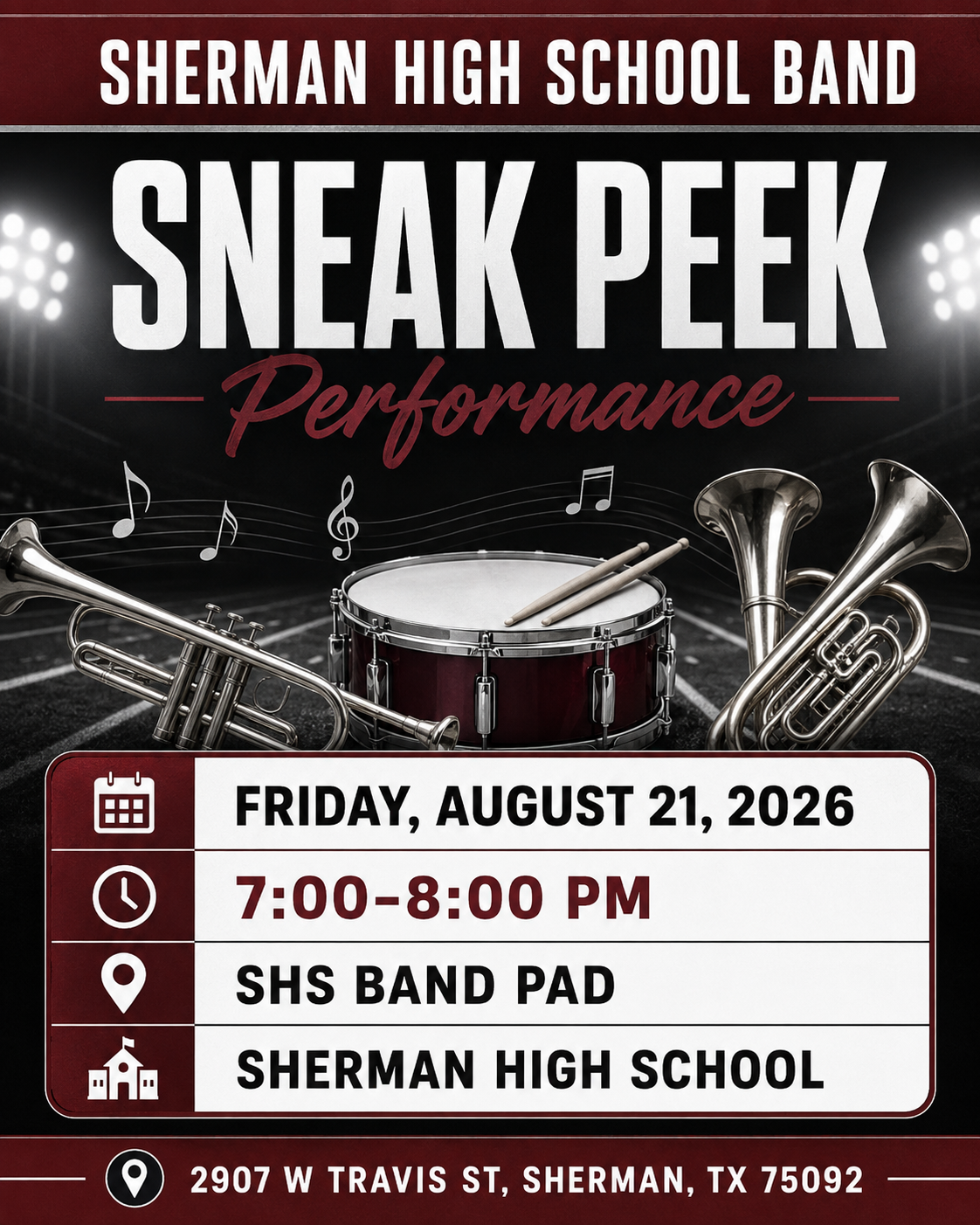 SHS Band – Sneak Peek Performance flyer