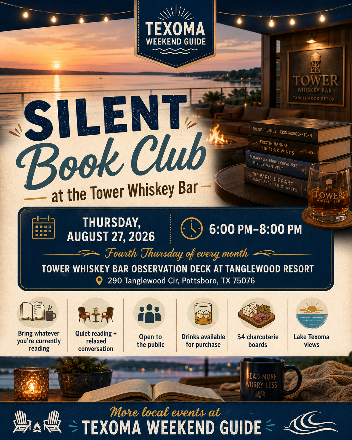 Silent Book Club at the Tower Whiskey Bar flyer
