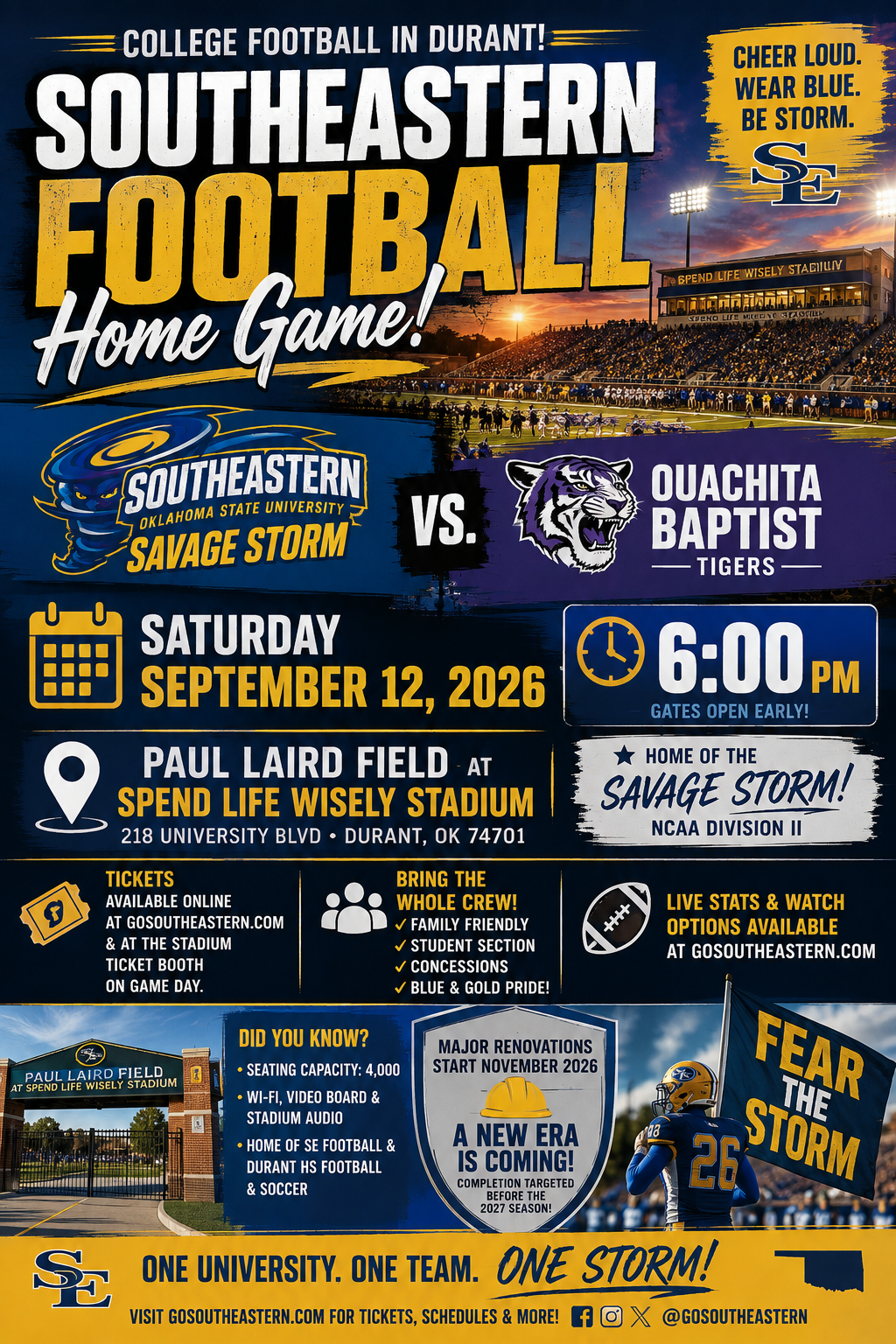 Southeastern Football vs. Ouachita Baptist flyer