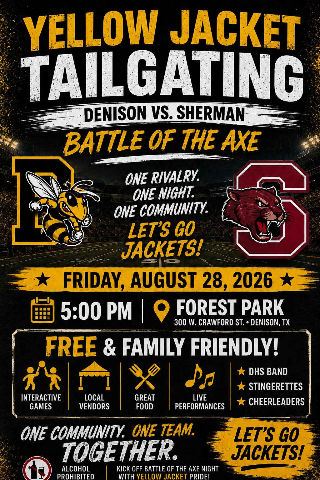 Yellow Jacket Tailgating — Denison vs. Sherman: Battle of the Axe flyer