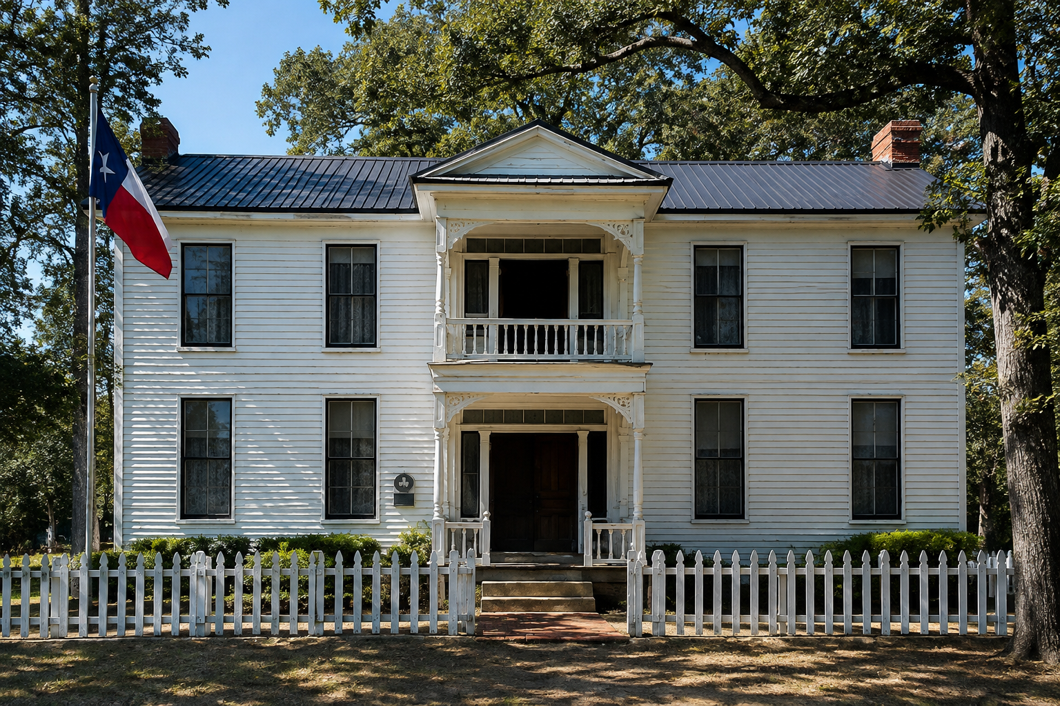 AI-generated depiction of a historic house at Frontier Village & Museum in Grayson County, Texas.