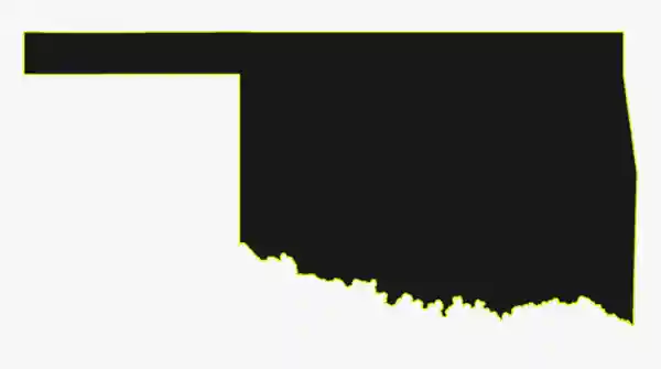 Solid black silhouette of the State of Oklahoma centered on a white background.