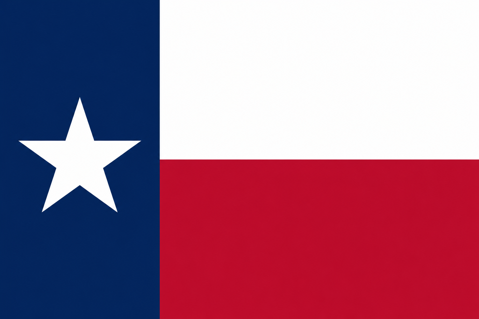 Official Lone Star Flag of the State of Texas featuring a single white star on a blue vertical field with horizontal white and red stripes.