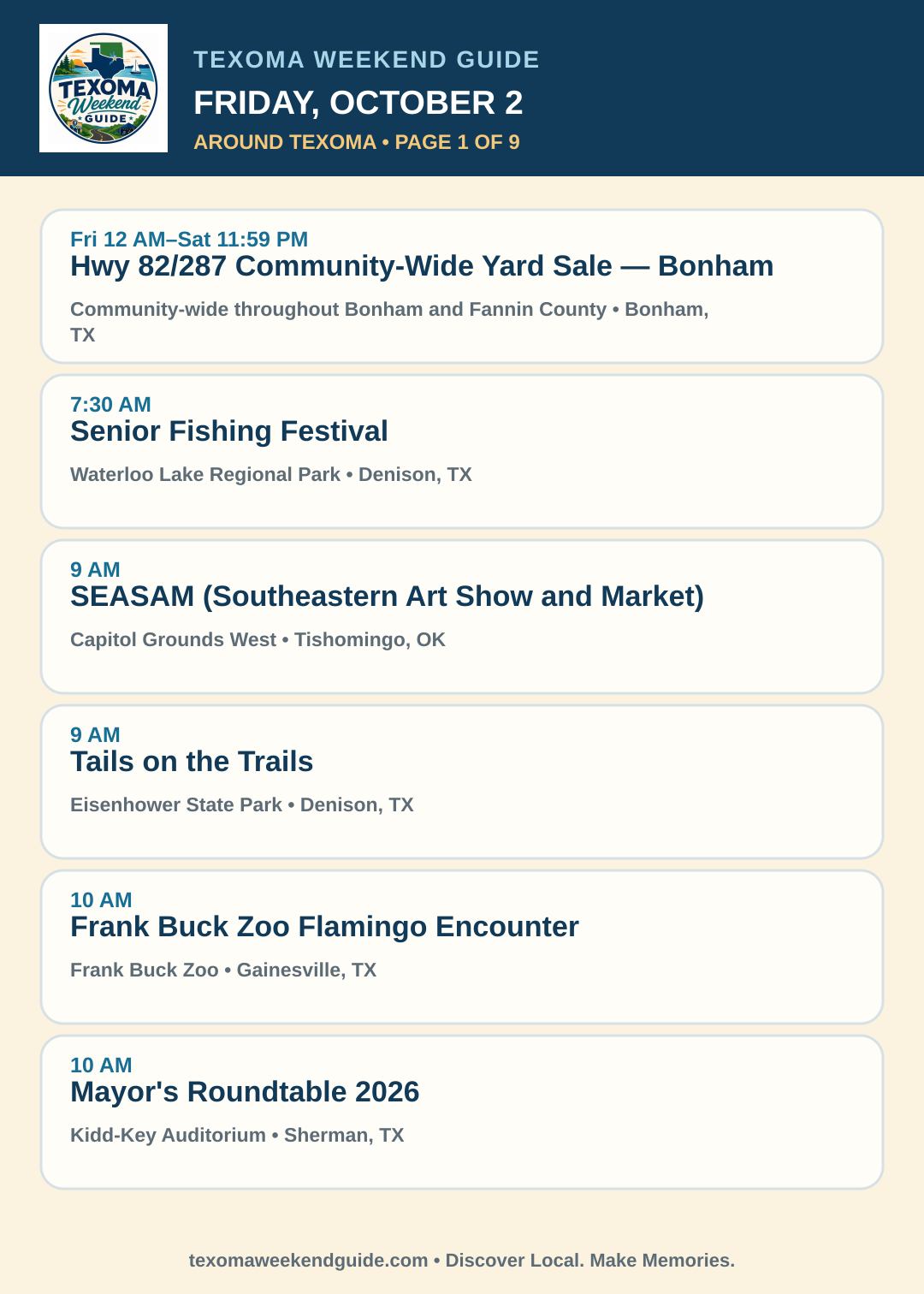 Texoma Weekend Guide Friday, October 2 roundup — page 1