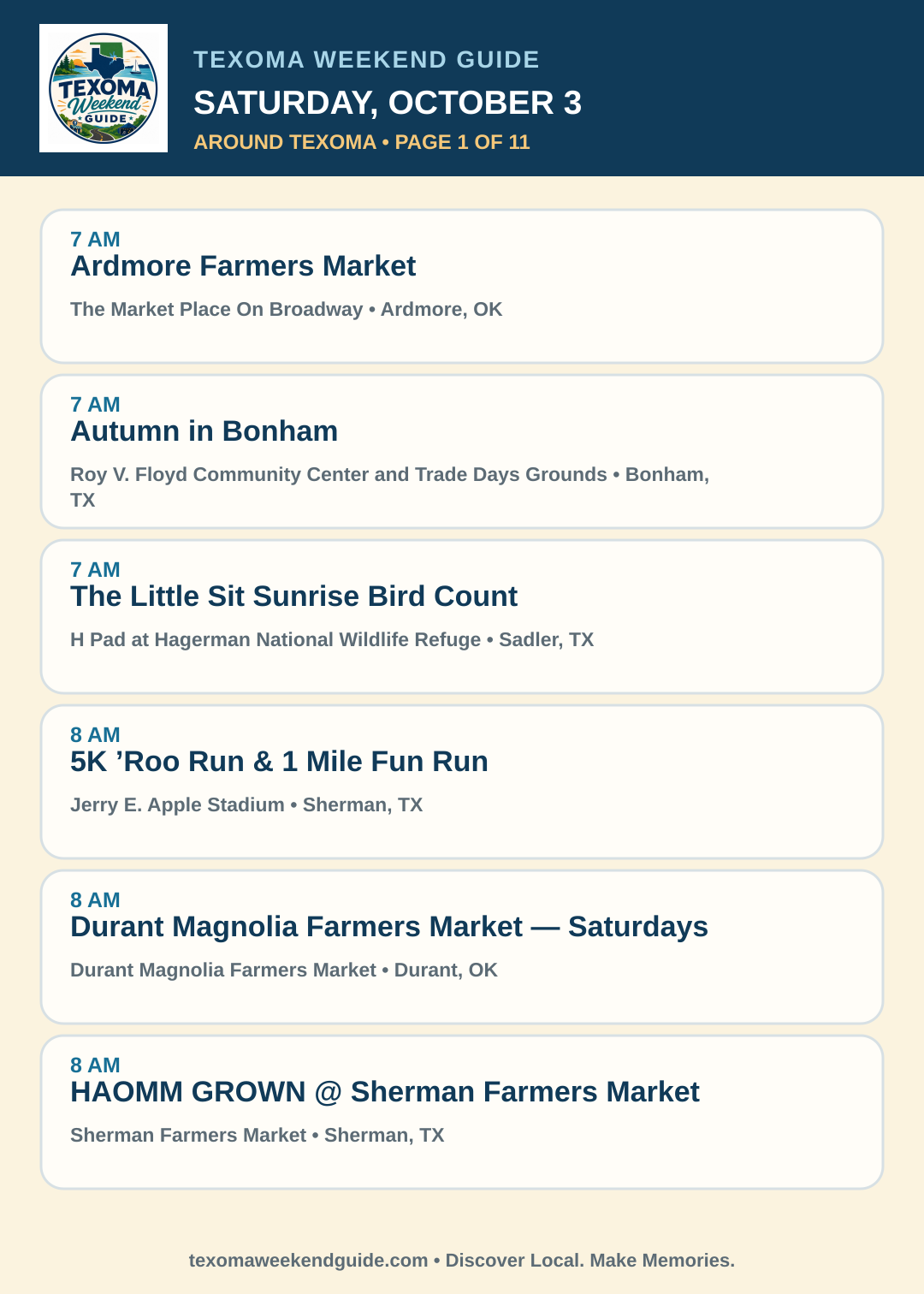 Texoma Weekend Guide Saturday, October 3 roundup — page 1
