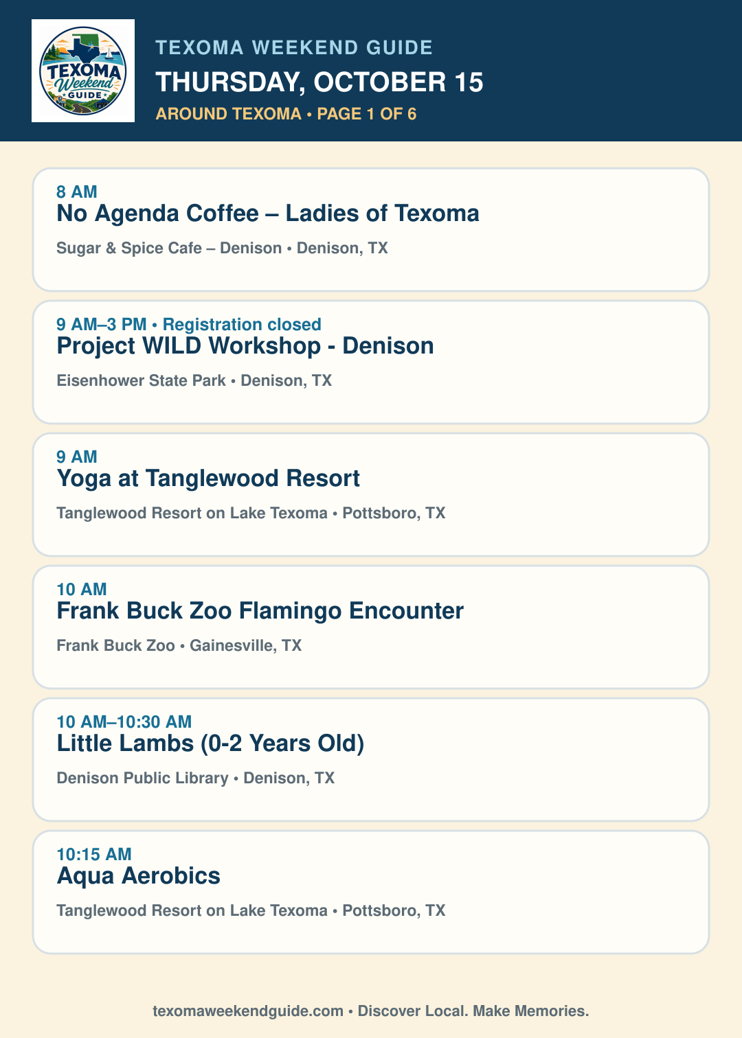 Texoma Weekend Guide Thursday, October 15 roundup — page 1