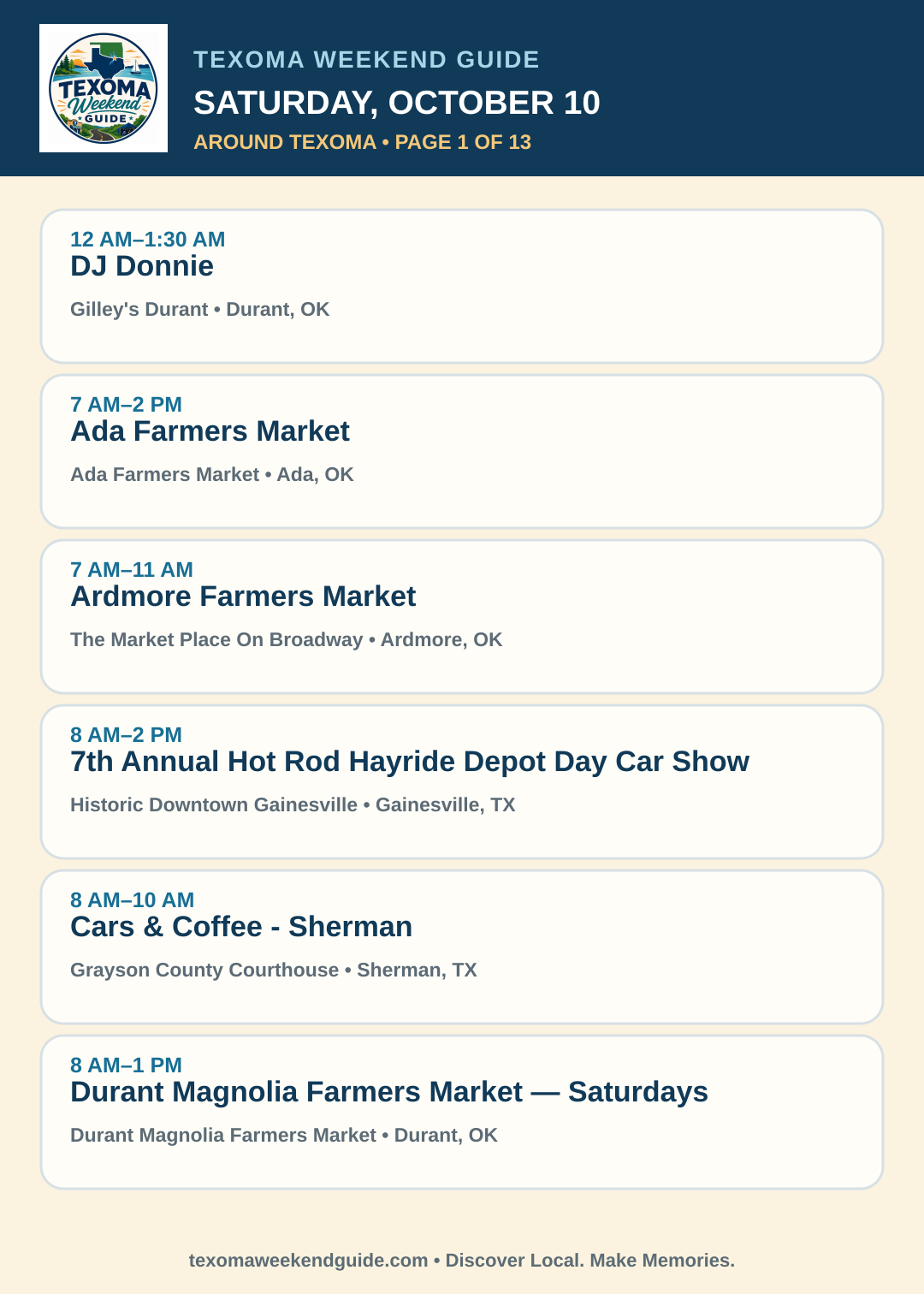 Texoma Weekend Guide Saturday, October 10 roundup — page 1