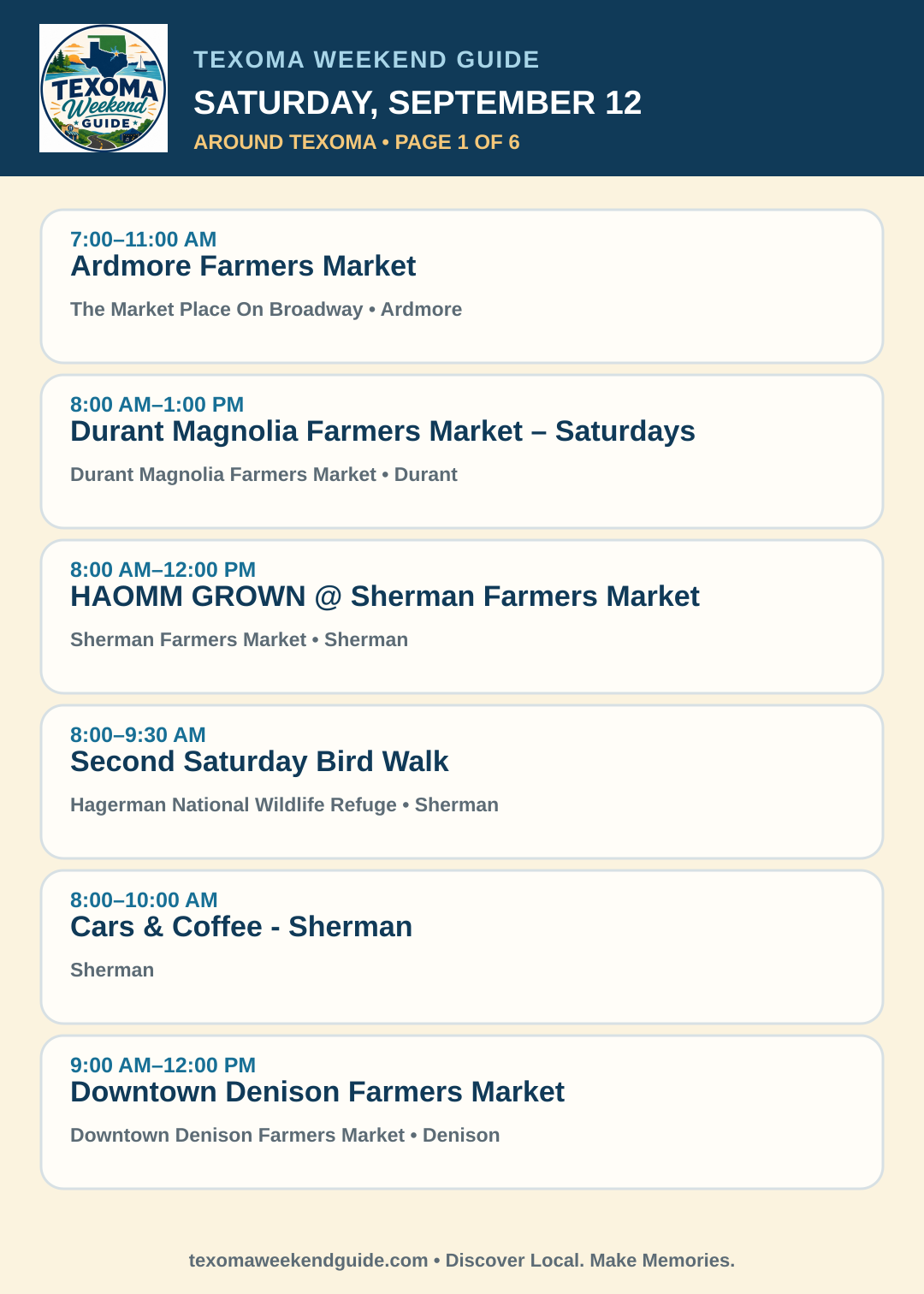 Texoma Weekend Guide Saturday, September 12 roundup — page 1